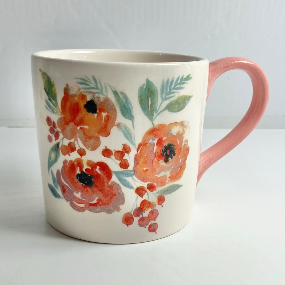 Prima Design Hand-Painted Watercolor Floral Ceramic Coffee Mug Tea Cup Pink